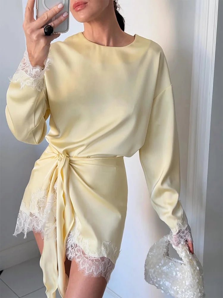SOERA Celeste Lace Satin Tie-Detail Dress - Dress -  Blue XS