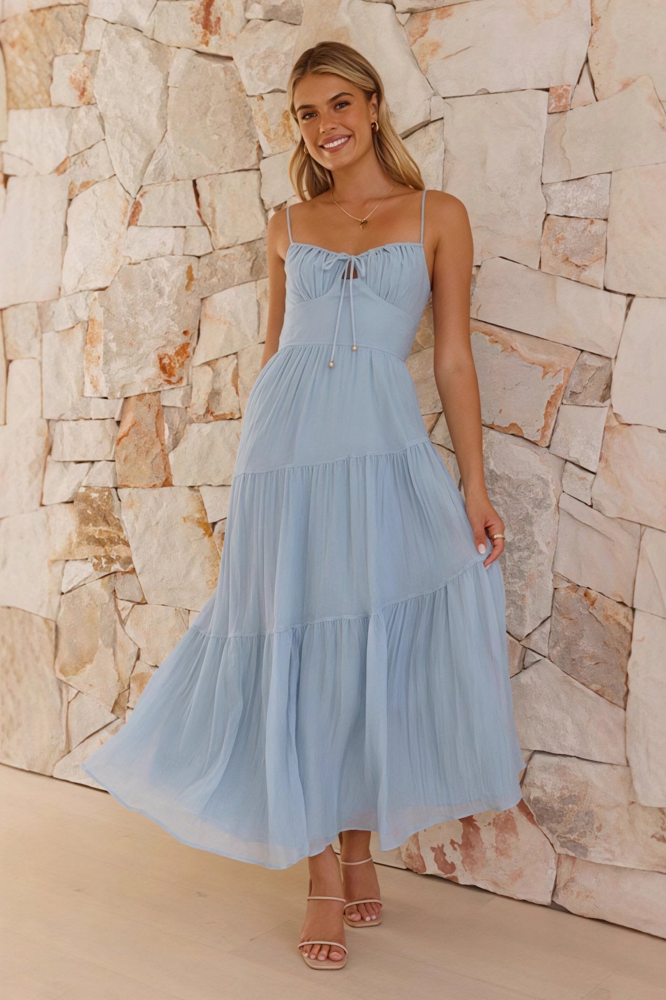 SOERA Celeste Spaghetti Strap Open Back Flared Maxi Dress - Dress -  M