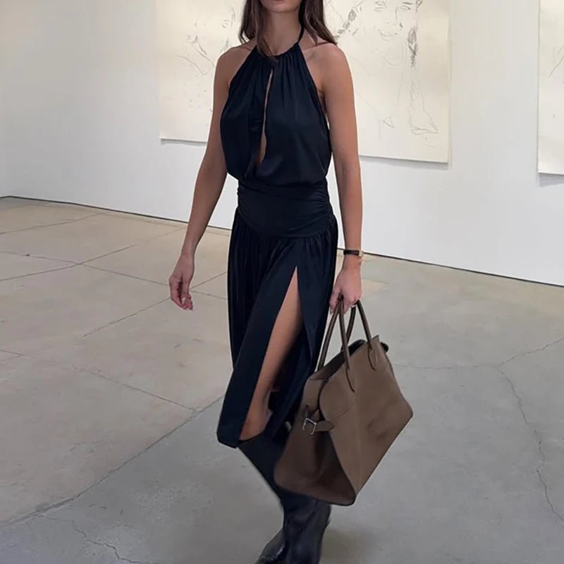 SOERA Coralie Halter Hollow-Out Midi Dress - Dress -  Black XS