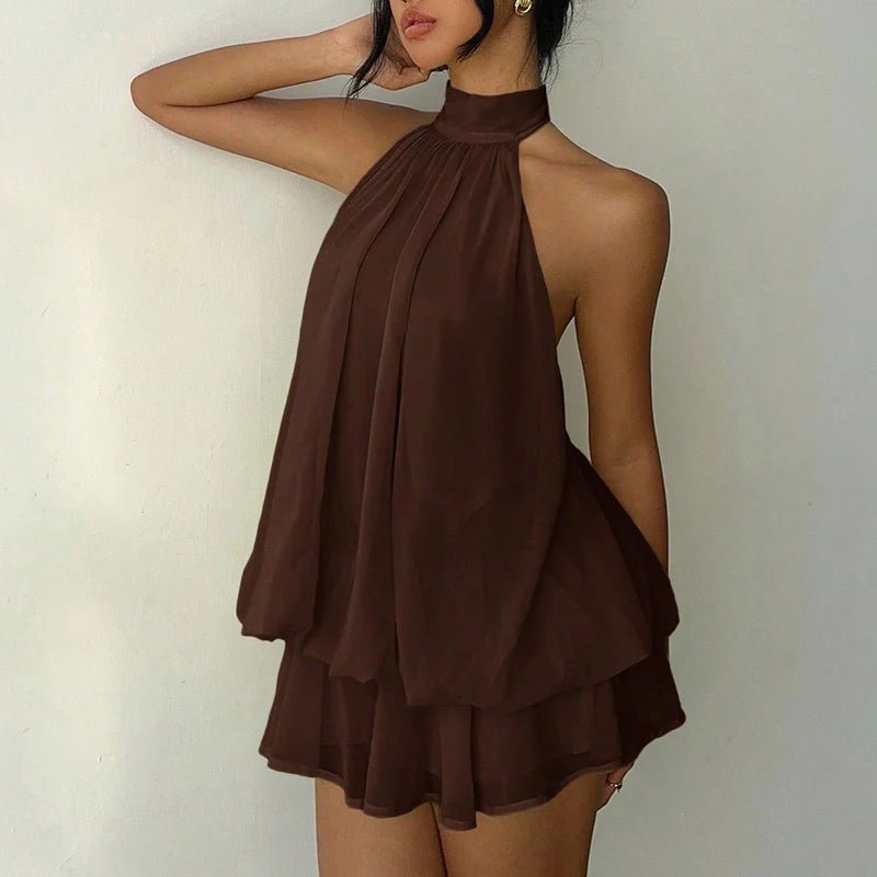 SOERA Eden Halter Backless Mini Dress - Dress -  Brown S