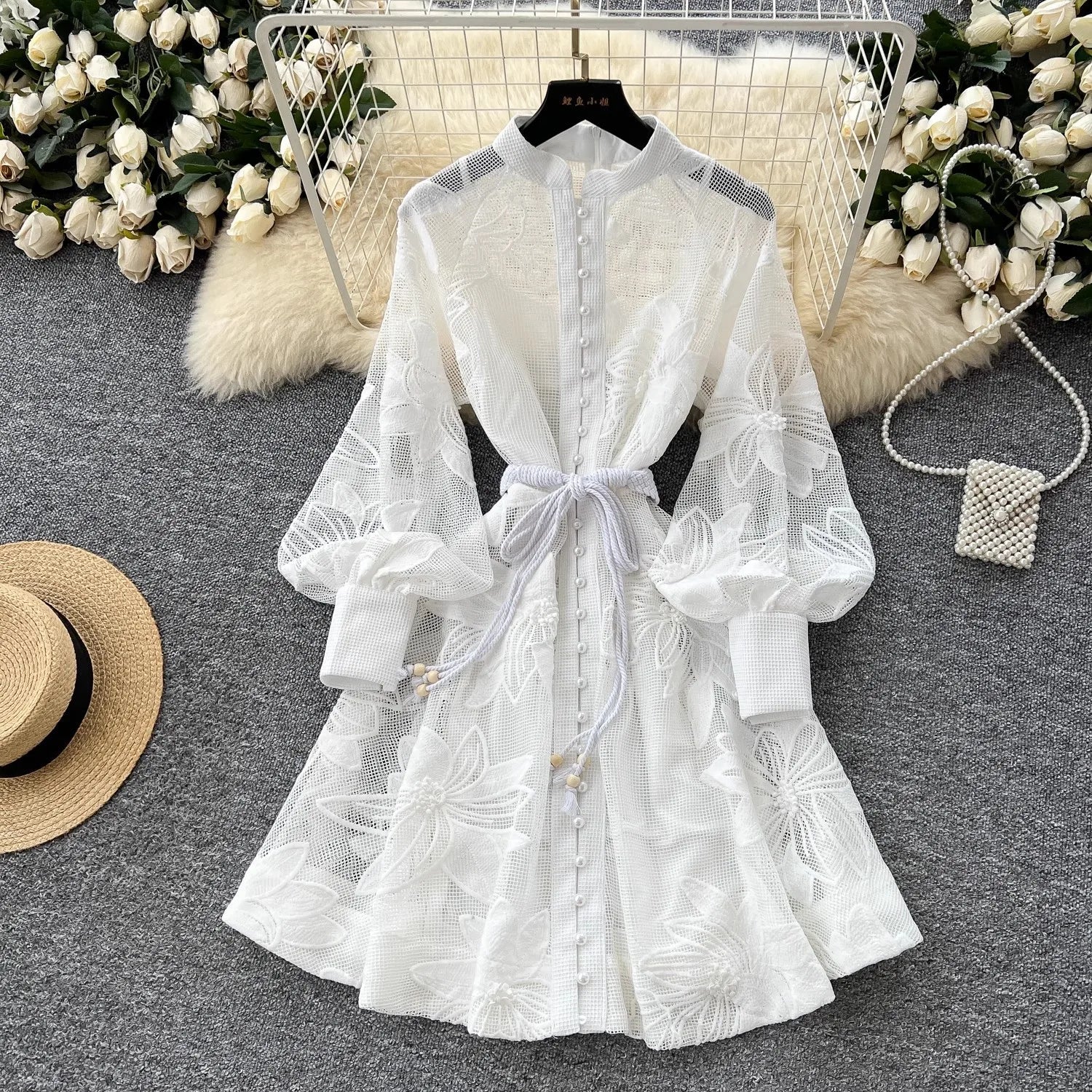 SOERA Hedy Embroidered Lace Belted Dress - Dress -  White S