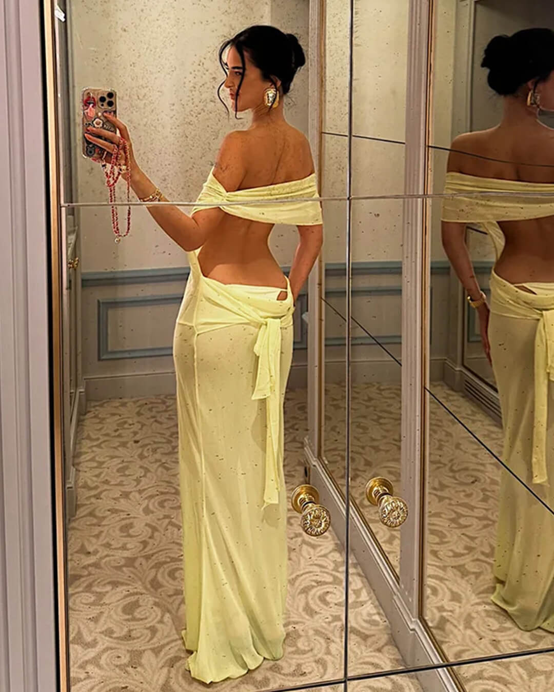 SOERA Iris Backless Mesh Maxi Dress - Dress - SOERA-615875-YEL-M-27971 Yellow M