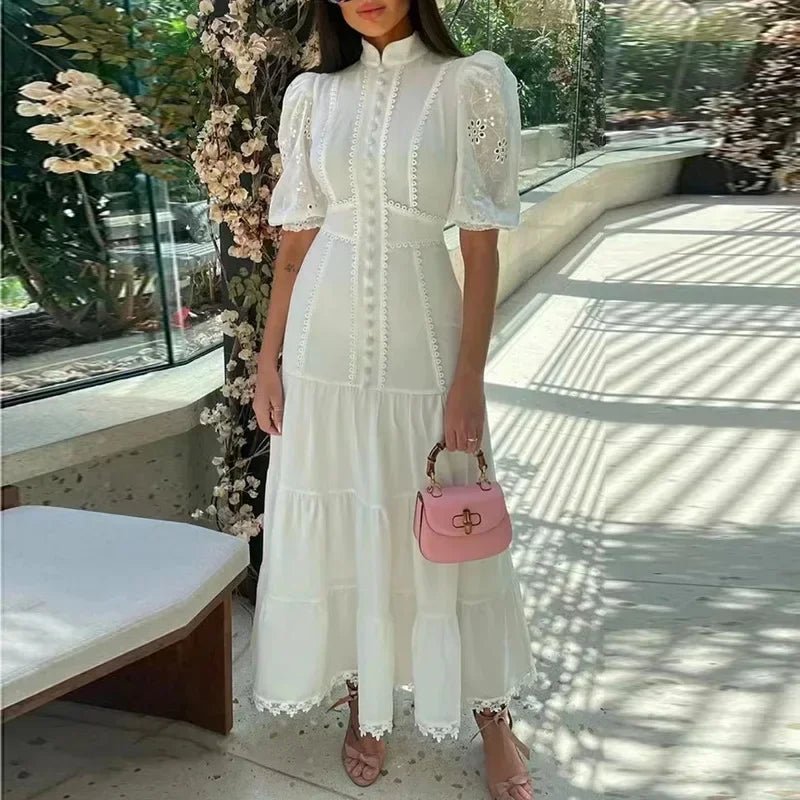SOERA Isabelle Eyelet Lace Puff Sleeves Midi Dress - Dress - SOERA-364163-DEF-OS-16295 Pink XS