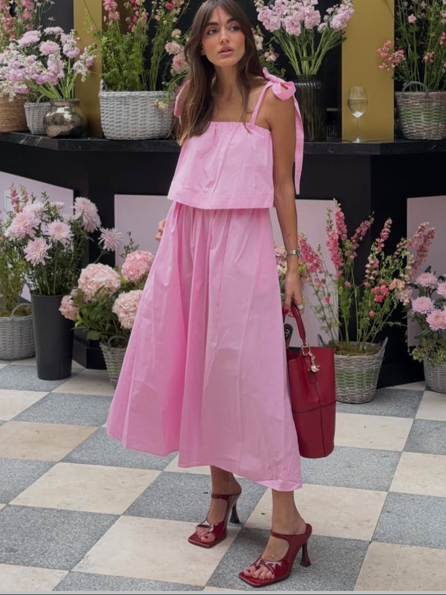 SOERA Sophia Pink Bow Tiered Midi Dress - Dress -  M