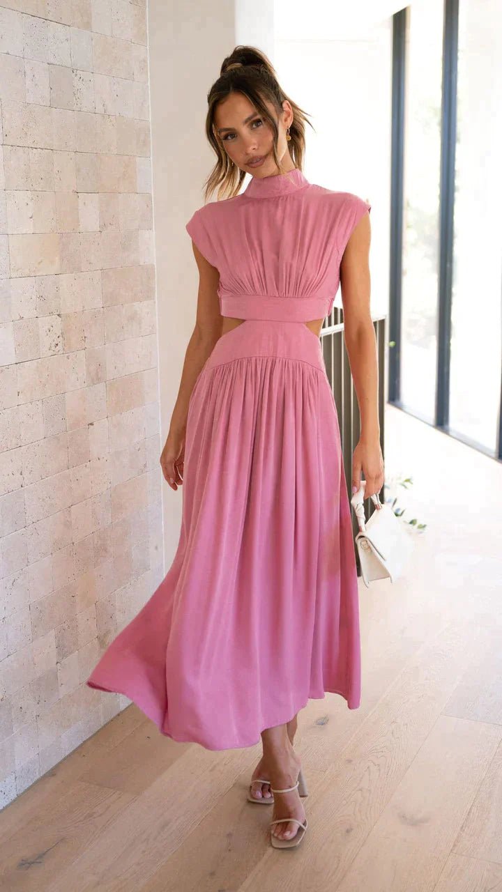 SOERA Valentina High - Neck Midi Dress with Waist Cutouts - Dress -  Pink XS