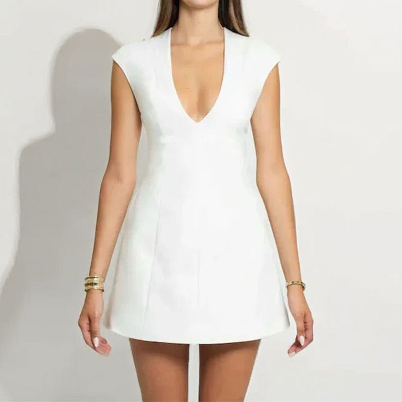 SOERA Vivienne Deep V - Neck Mini Dress - Dress -  White XL