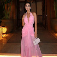 Abito lungo Angela in rete con halter