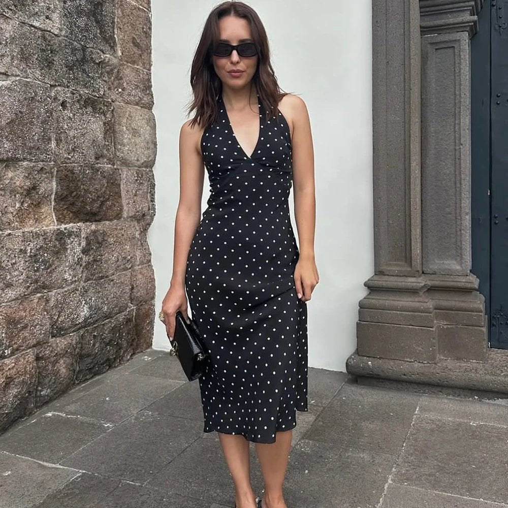 SOERA Bianca Polka Dot Halter Maxi Dress - Dresses -  White XS