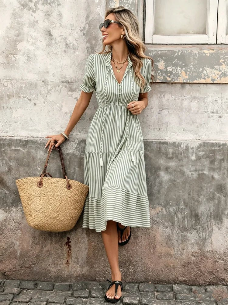 SOERA Bianca Striped Tassel Midi Dress - Dresses -  Blue S