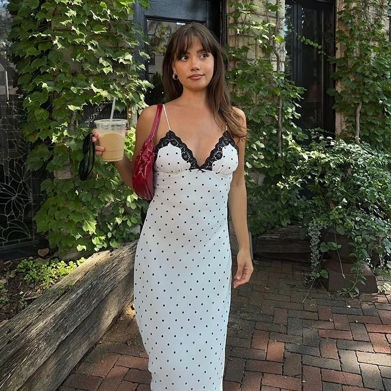 SOERA Celeste Lace Trim Polka Dot Dress - Dresses -  White S
