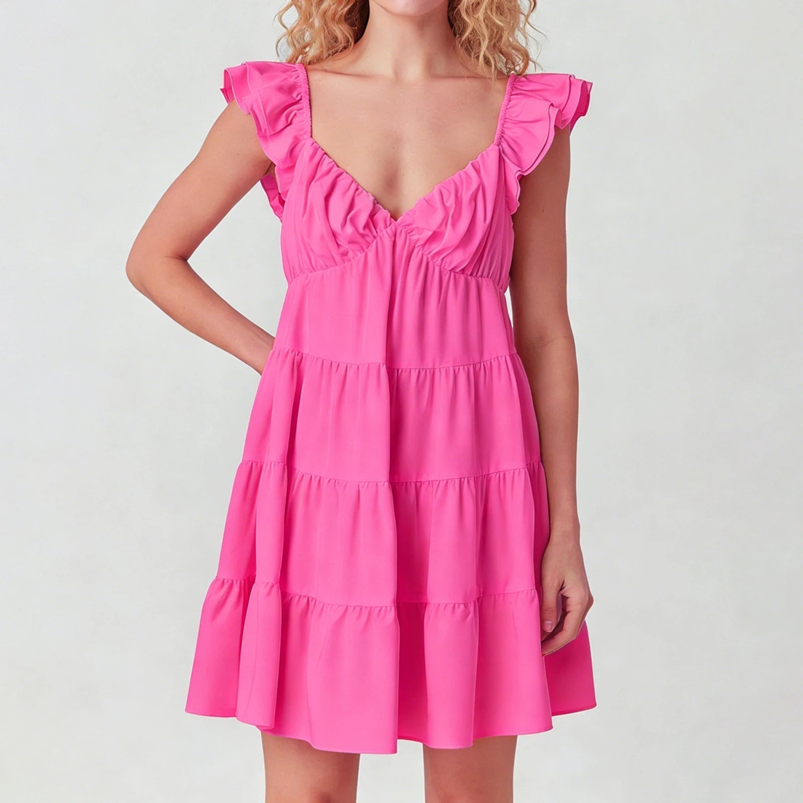 SOERA Eulalia Flutter Sleeve Tiered Mini Dress - Dresses -  Black S