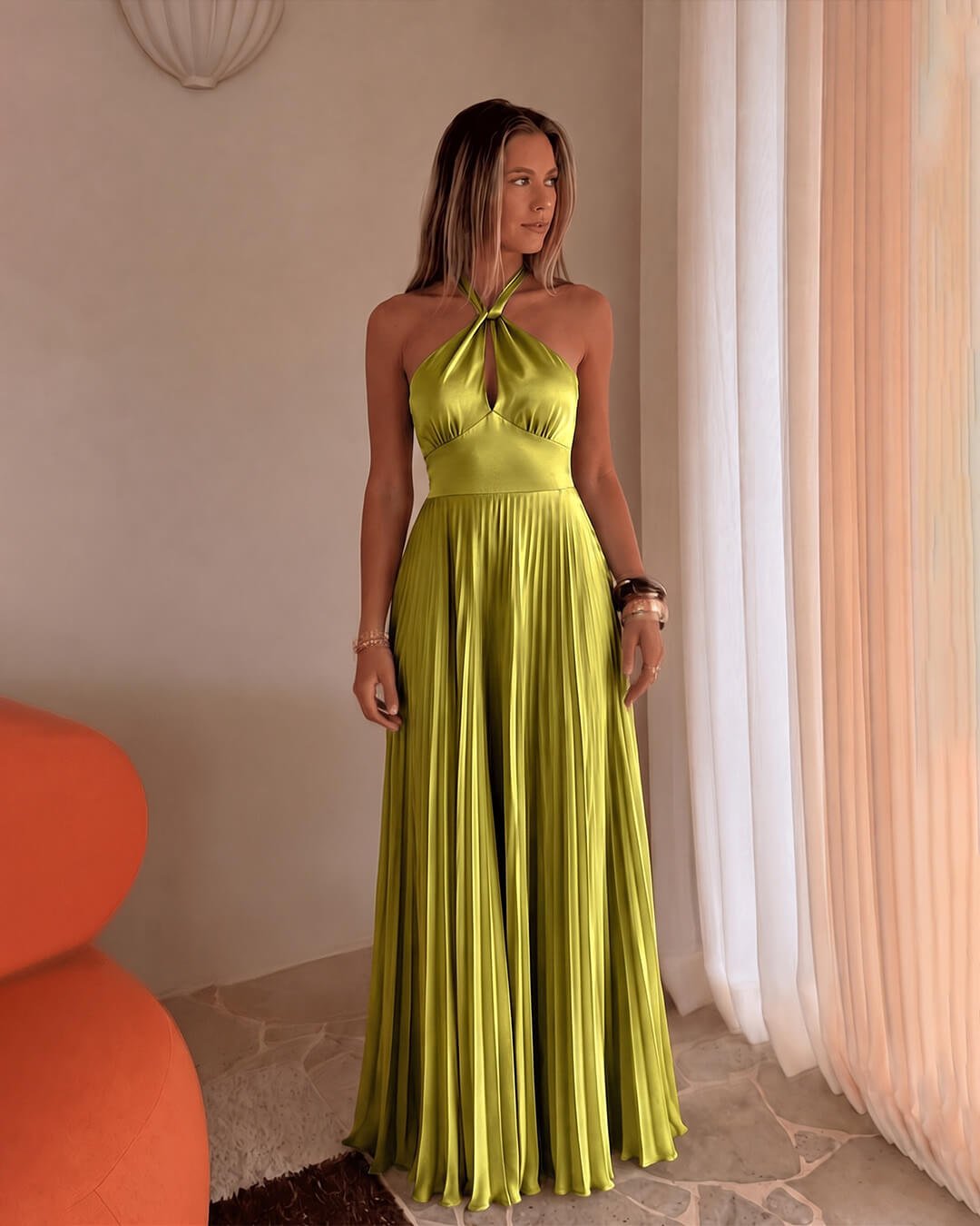SOERA Georgia Halter Pleated Maxi Dress - Dresses -  S