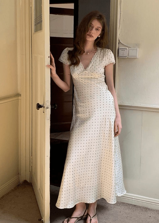 SOERA Jamila Printed Satin Midi Dress - Dresses - 1005009750979539-;Rv1771345061763380980 White Polka Dots M