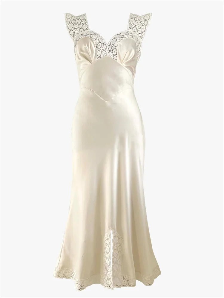 SOERA Joanna Satin Lace Long Dress - Dresses - 1005009954790316-;vT1775118759074241593 Black White S