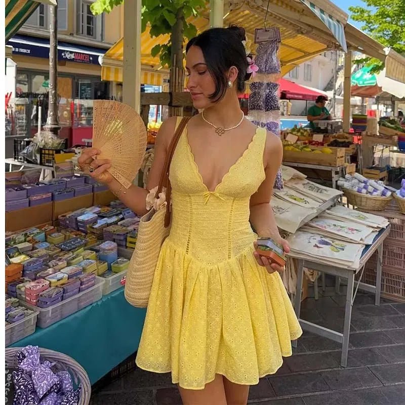 SOERA Kirsten Deep Neck Mini Dress - Dresses - 1005009169187314-;lL1771582048482968537 Yellow M