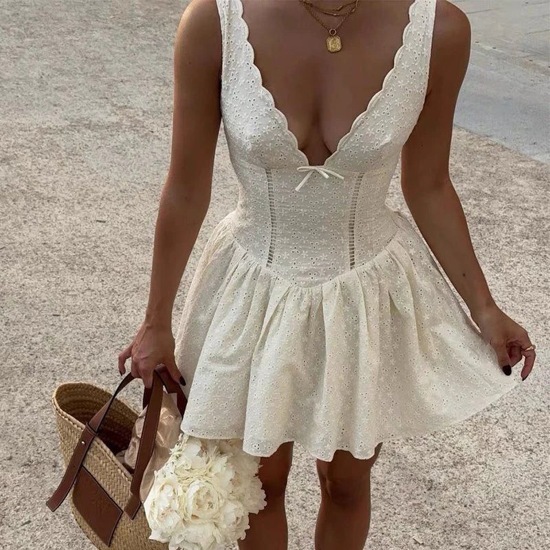 SOERA Kirsten Deep Neck Mini Dress - Dresses - 1005009169187314-;vN1771582048483044451 Beige S