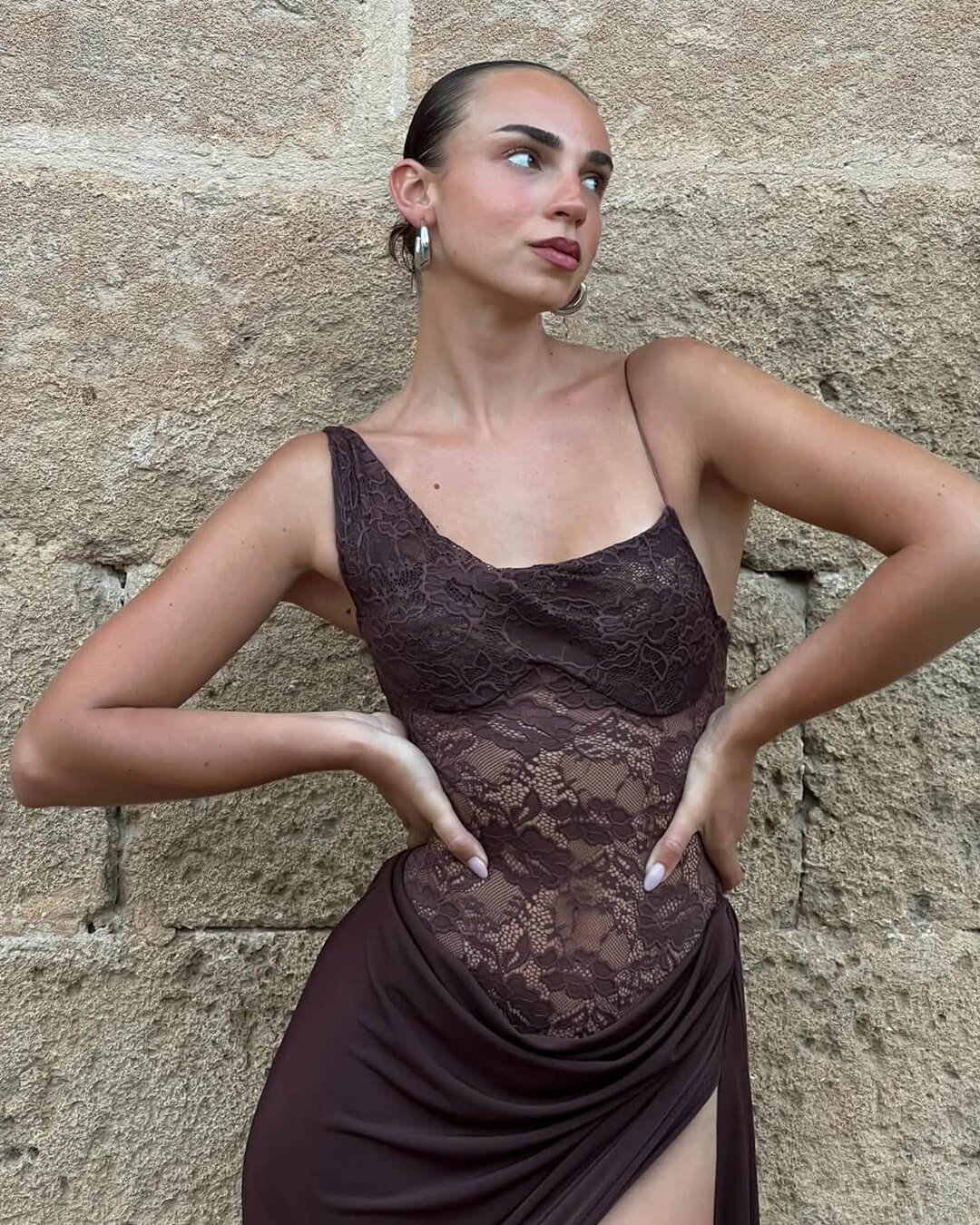 SOERA Olga One Shoulder Lace Maxi Dress - Dresses - 1005009420029371-;fh1764062903247764507 Brown S