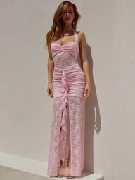 Selene Spitzen-Maxikleid mit Drapierung und Neckholder