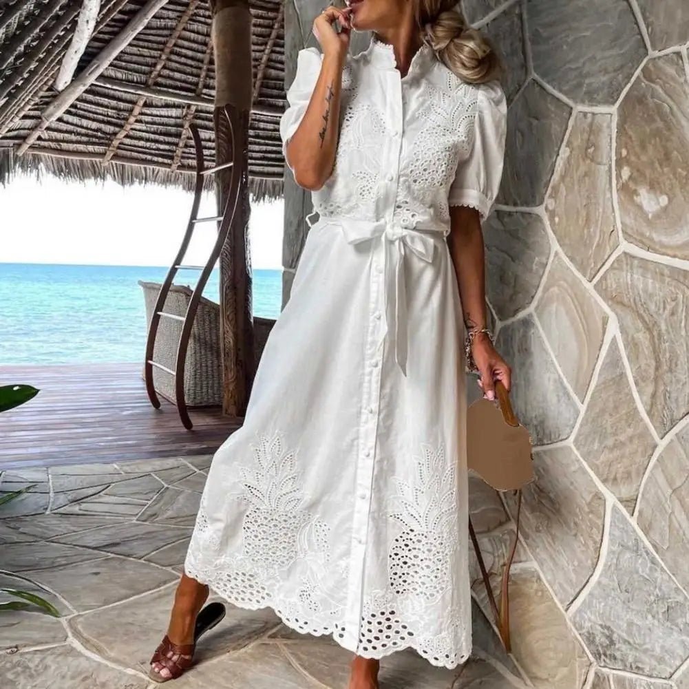 SOERA Theresa Embroidered Lace-Up Maxi Dress - Dresses -  White S