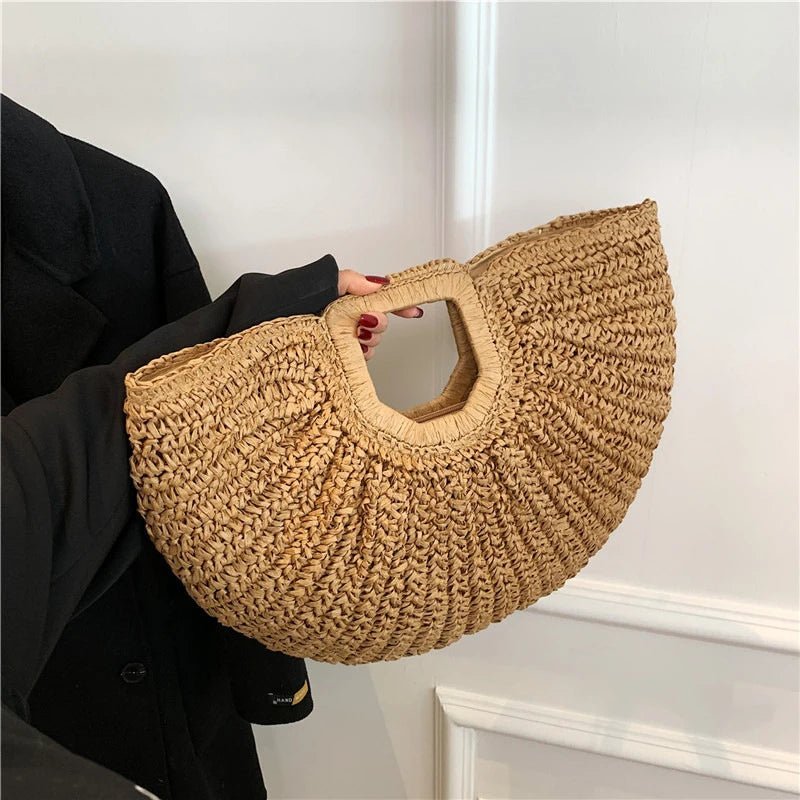 SOERA Alyana Half-Moon Rattan Tote Bag - Handbags -  Beige