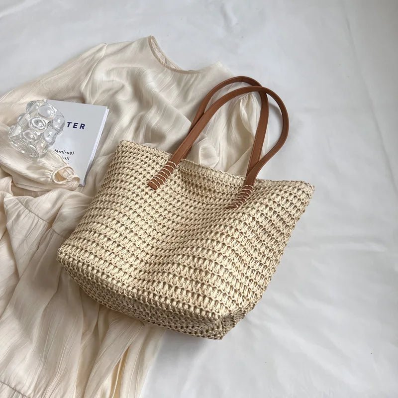 SOERA Celeste Woven Straw Beach Tote - Handbags -  Beige