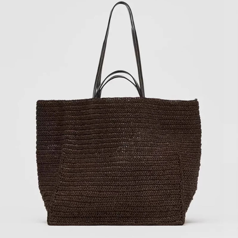 SOERA Naria Woven Straw Tote Bag - Handbags -  Dark Brown