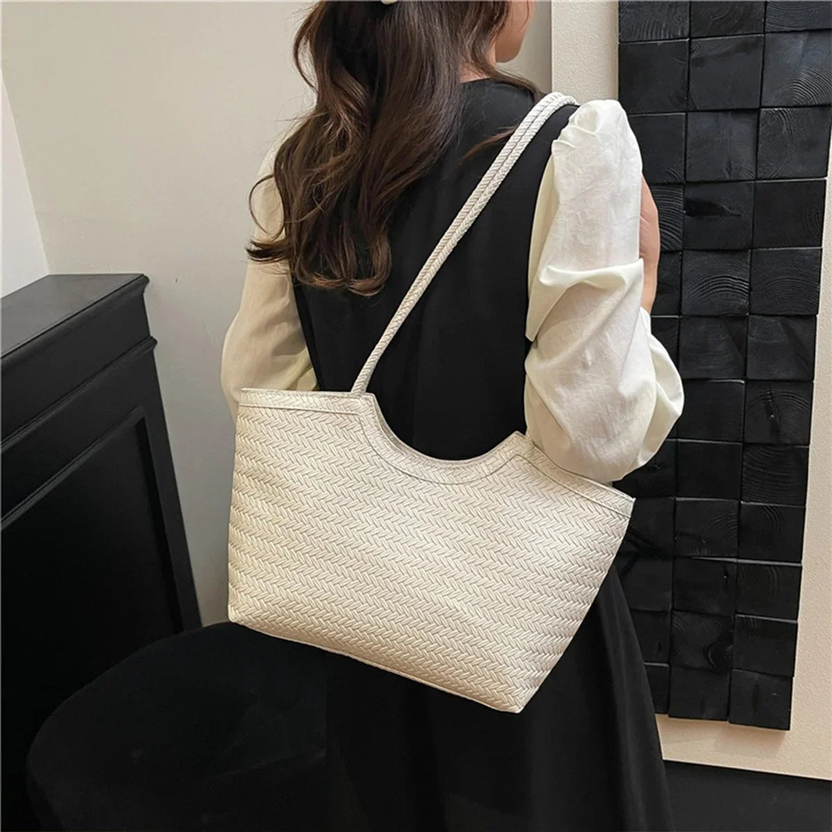 SOERA Riona Textured Weave Handbag - Handbags -  White