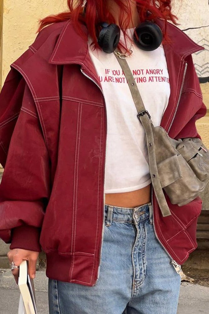 SOERA Albina Faux Leather Jacket - Jacket - SOERA-031875-RED-L-66659 Red L