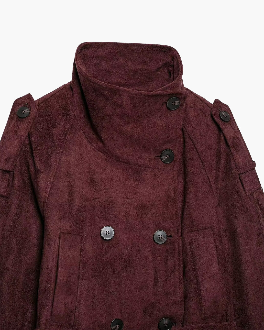 SOERA Audrey Funnel Neck Faux Suede Belted Jacket - Jacket - SOERA-107651-BUR-M-76739 Burgundy M
