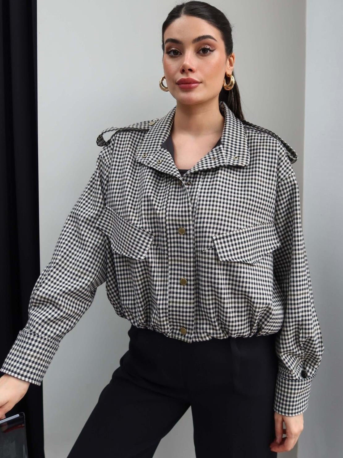 SOERA Emma High Neck Checked Bomber Jacket - Jacket - SOERA-331395-ONL-S-01219 S