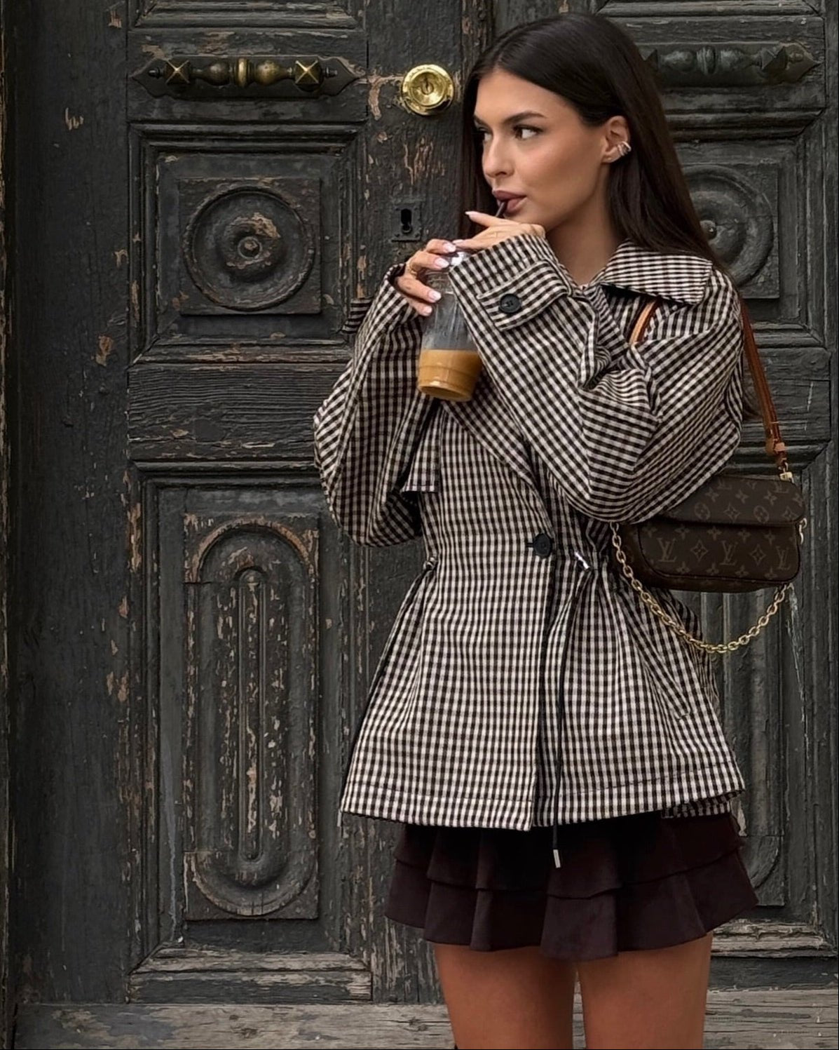 SOERA Helena Drawstring Gingham Short Trench - Jacket - SOERA-913603-GIN-M-91523 Beige M