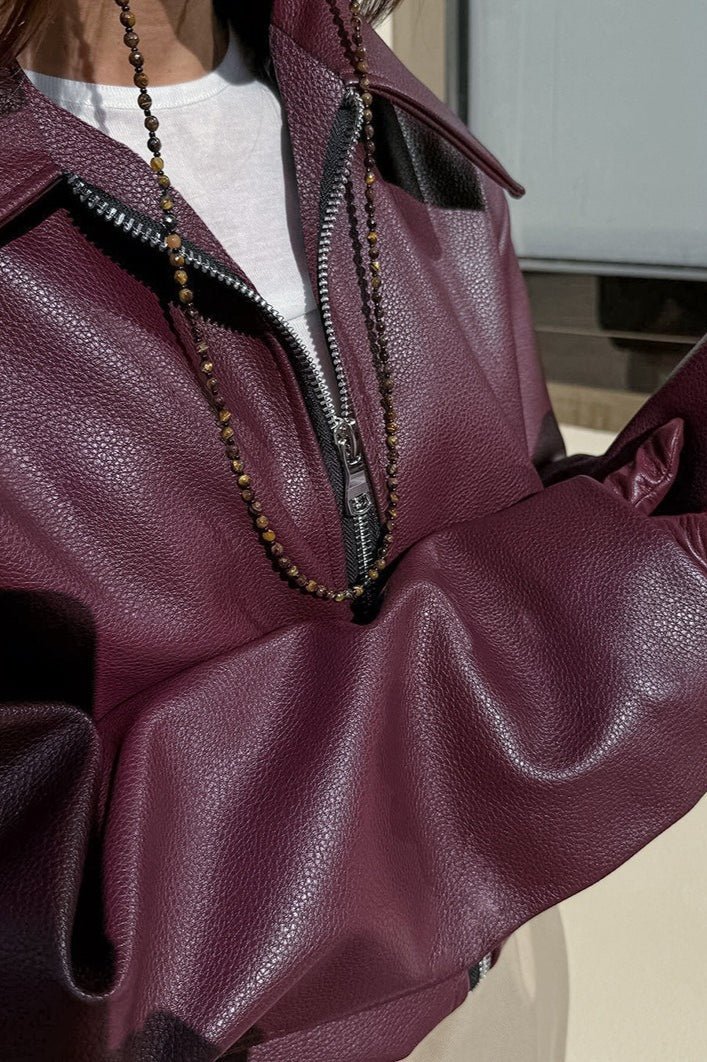SOERA Ilona Faux Leather Matte Moto Jacket - Jacket - SOERA-522243-RED-M-68899 Burgundy M
