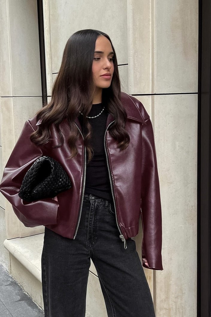 SOERA Ilona Faux Leather Matte Moto Jacket - Jacket - SOERA-522243-RED-S-36131 Burgundy S