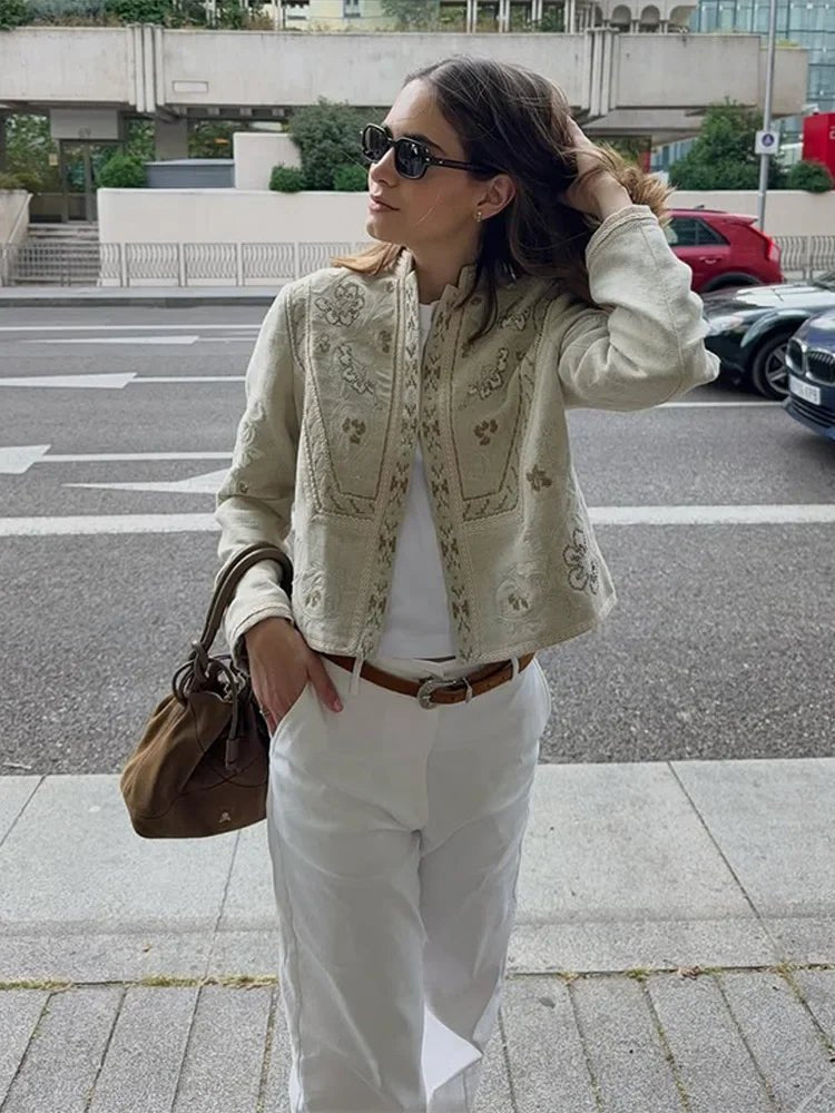 SOERA Layla Floral Print Cropped Jacket - Jacket - SOERA-882051-BEI-S-10979 Beige S