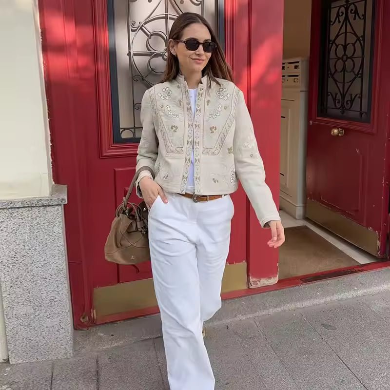 SOERA Layla Floral Print Cropped Jacket - Jacket - SOERA-882051-BEI-S-10979 Beige S