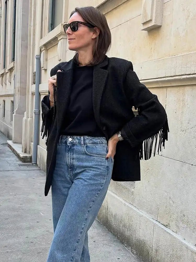 SOERA Maria Tassel Trim Bomber Blazer - Jacket -  Black S