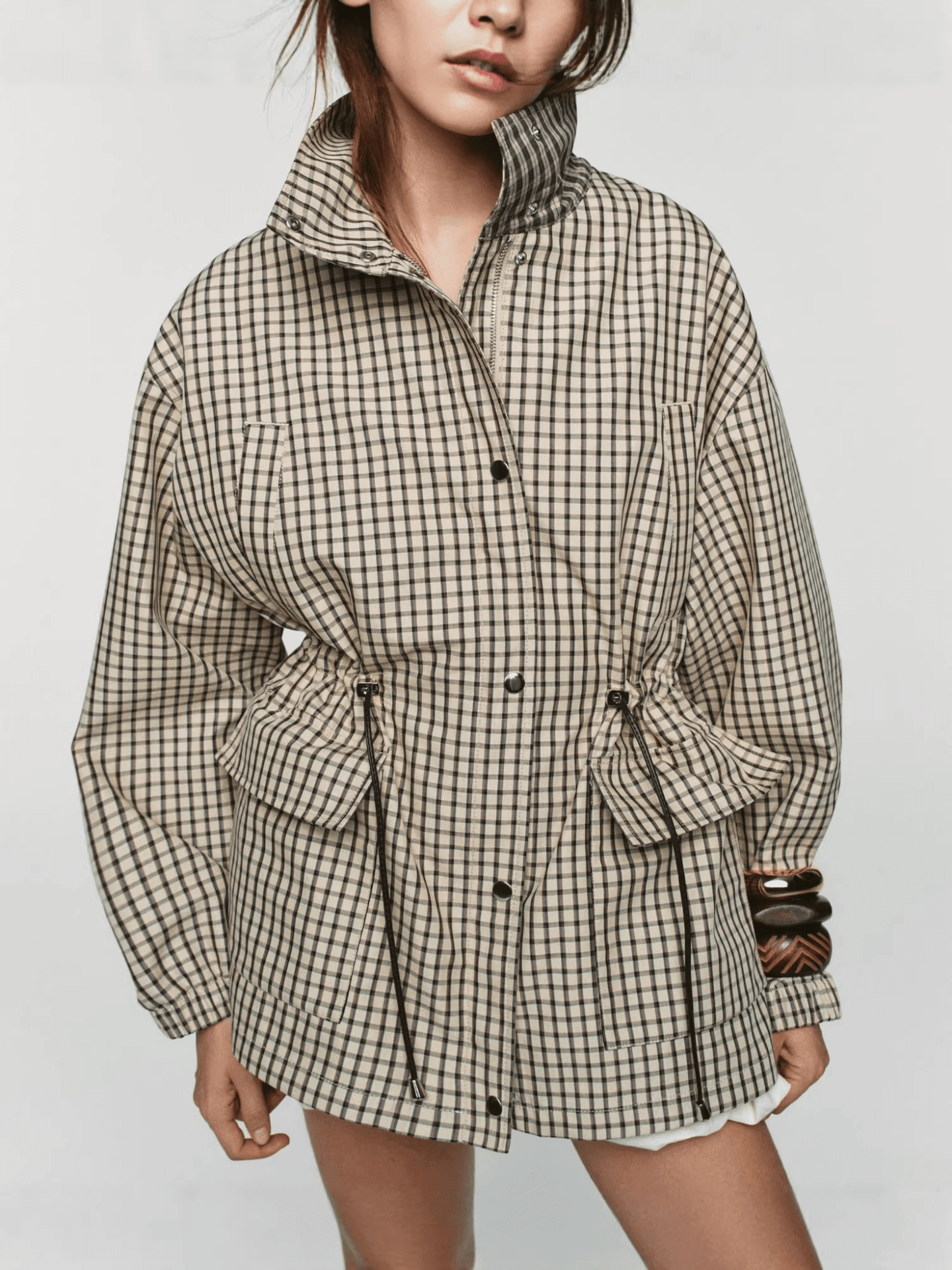 SOERA Myla Check Hooded Zip Jacket - Jacket -  Beige S