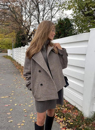 Nadia Hahnentritt Knopf-Stehkragen-Jacke