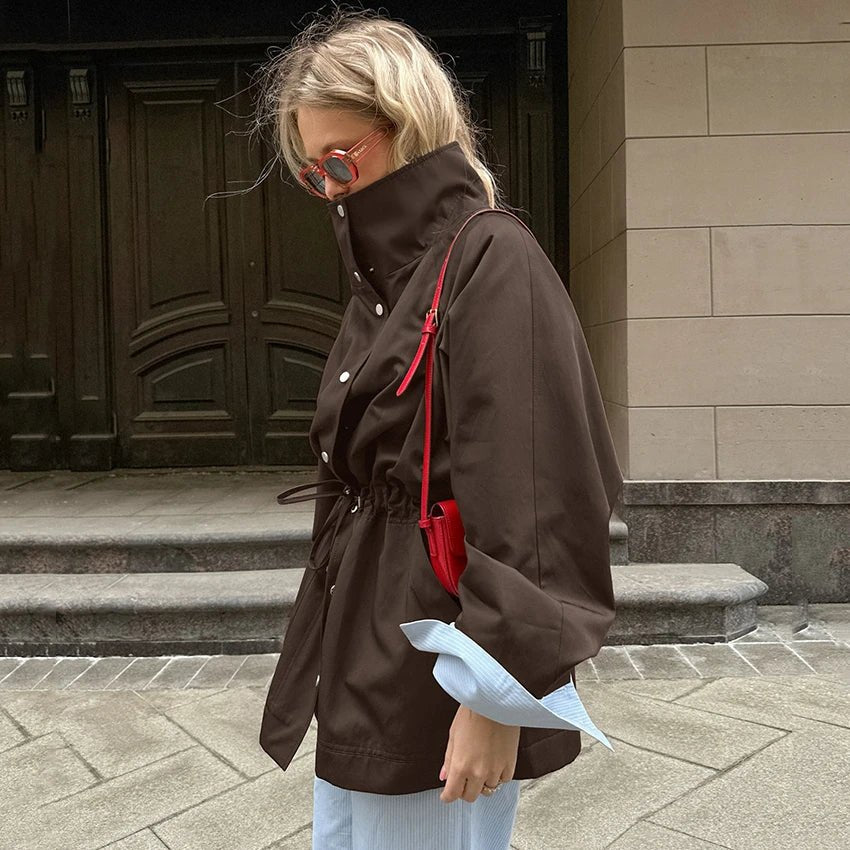 SOERA Rebecca Contrast Collar Windbreaker Jacket - Jacket - SOERA-543043-DEF-OS-88422 Brown S