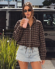 Rose Karierte Reißverschlussjacke mit Stehkragen
