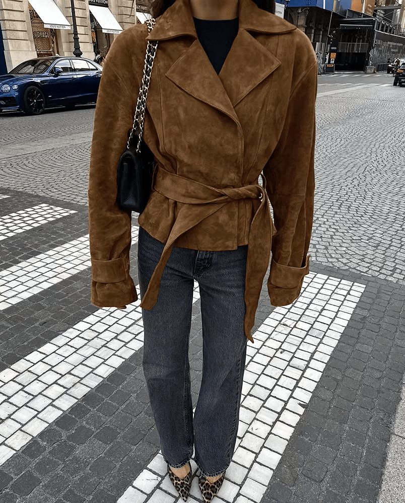 SOERA Ruth Faux Suede Belted Wrap Jacket - Jacket - SOERA-364803-BRO-S-56163 Brown S