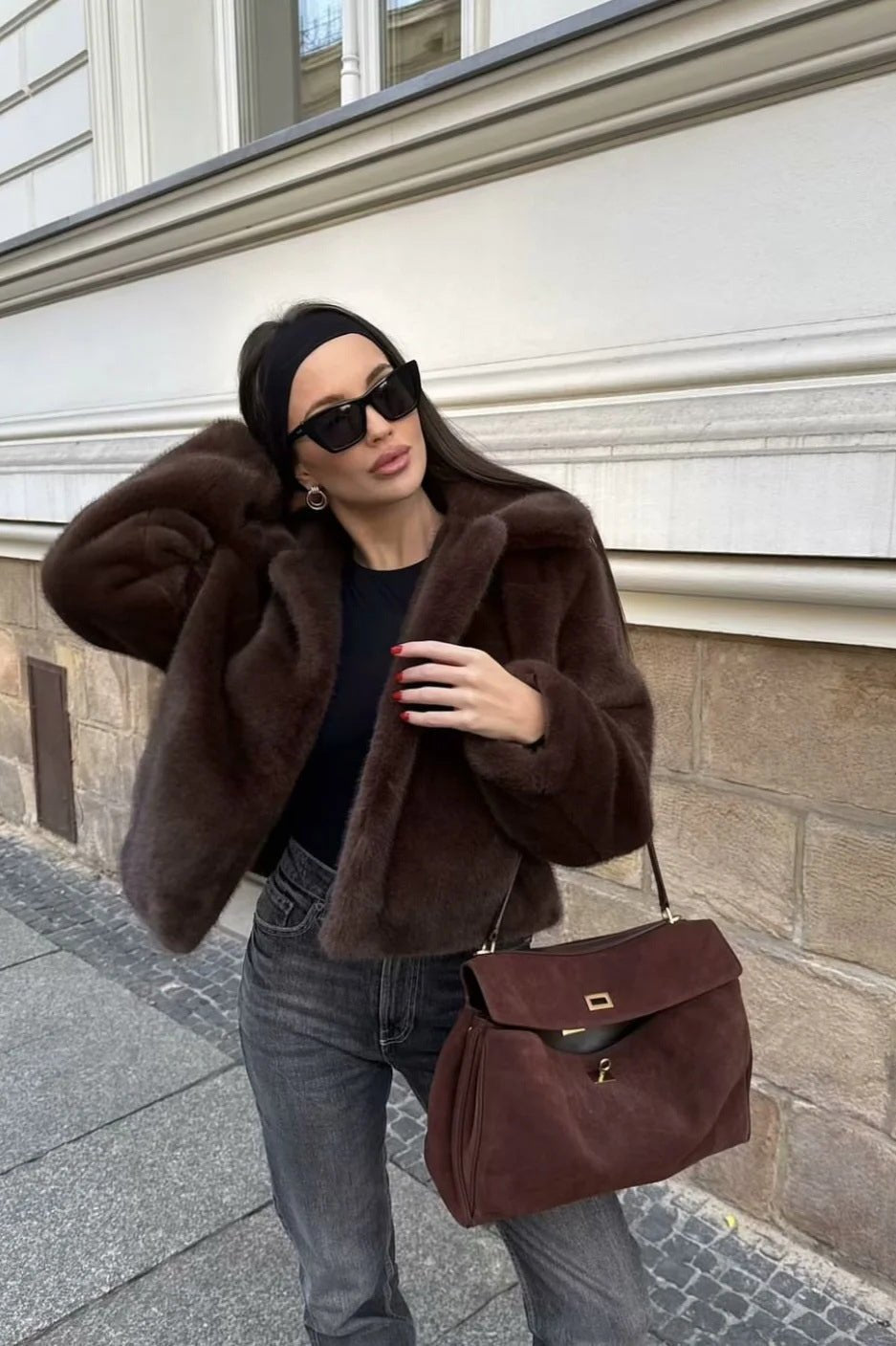 SOERA Abby Short Faux Fur Collared Coat - Jackets - Qk1763087940440141947 Dark Brown S