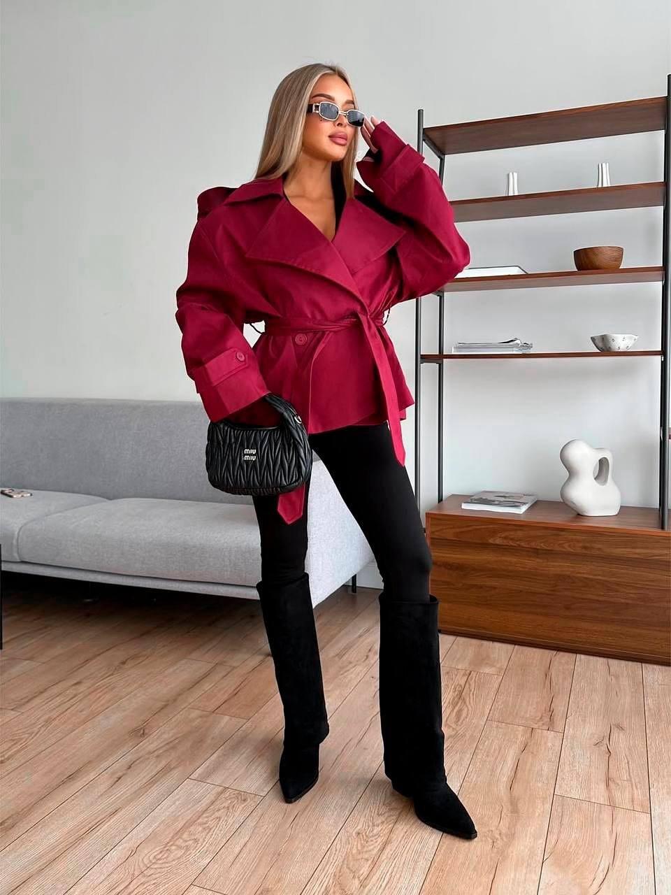 SOERA Dorothy Lace Up Short Trench Coat - Jackets - 1005011800038387-;NB1774869391306006184 Wine Red S