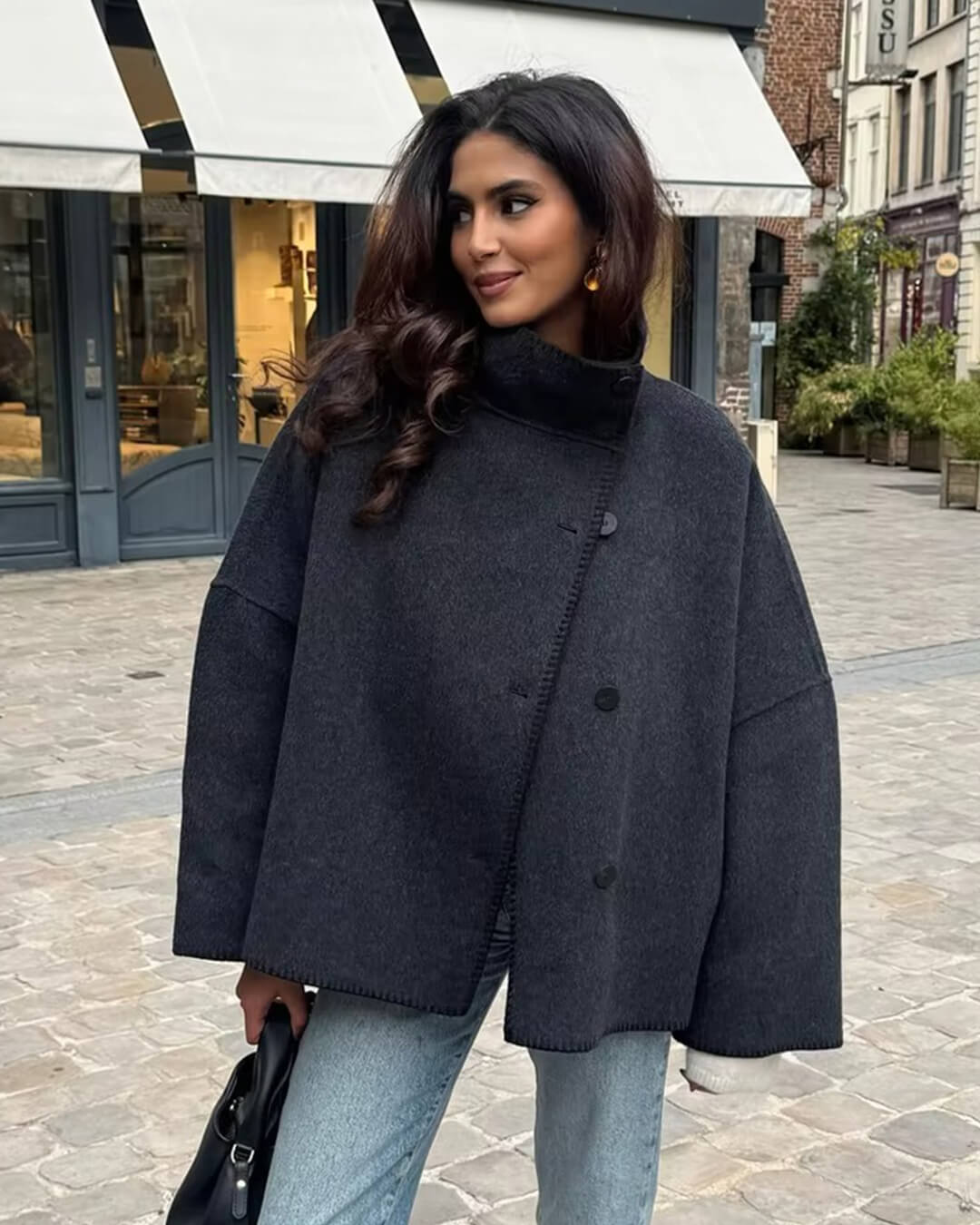 SOERA Emily High Neck Button Jacket - Jackets - uB1763304746538931154 Gray S