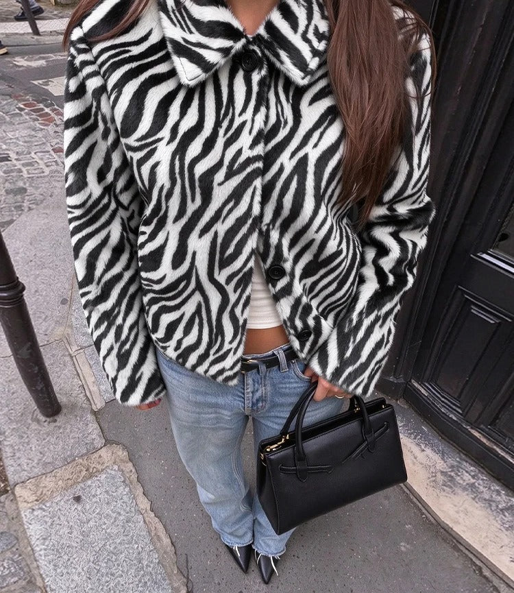 SOERA Esther Zebra Print Faux Fur Jacket - Jackets - SOERA-718659-PHO-S-96323 S