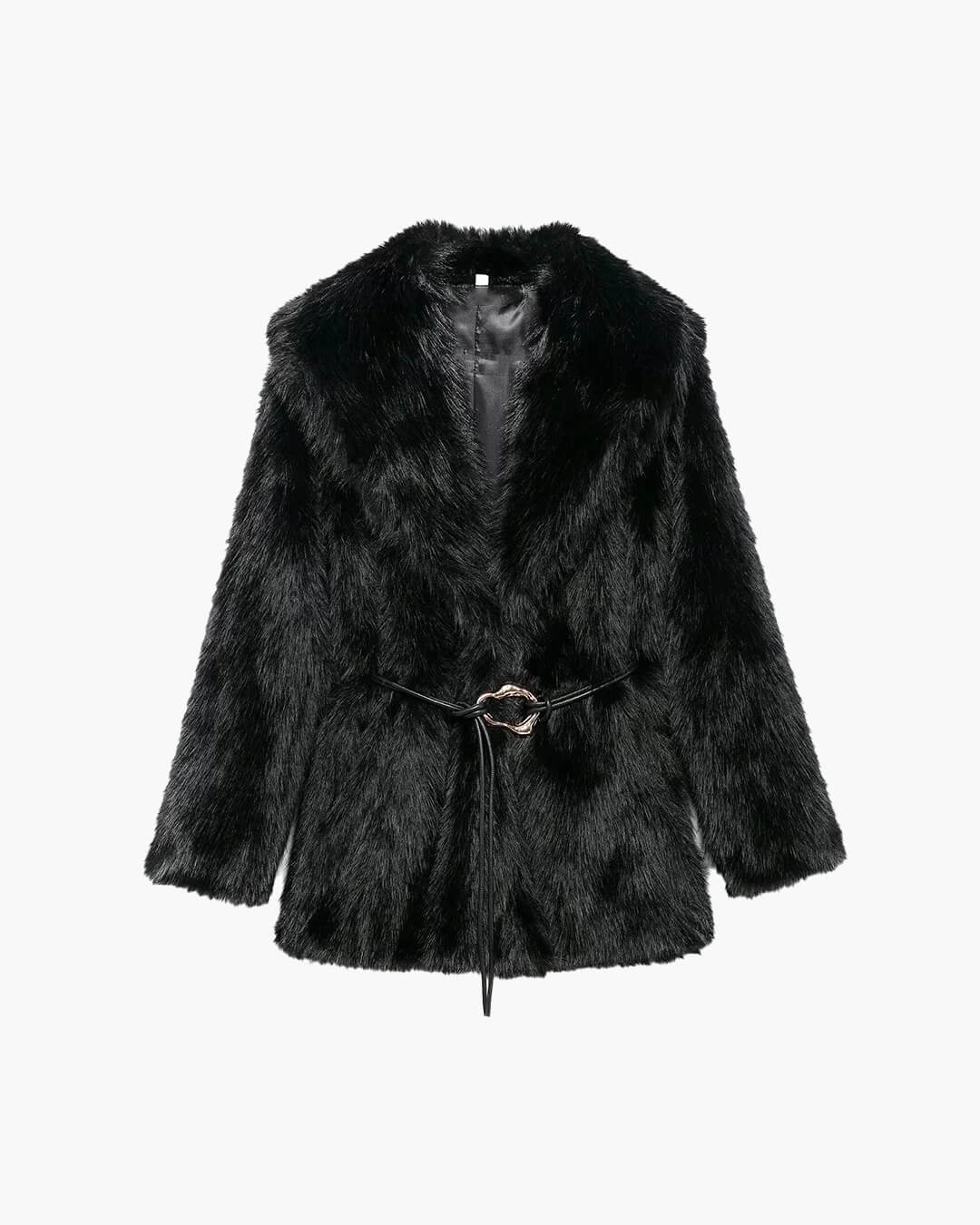 SOERA Faith Faux Fur Coat with Belt - Jackets - 3256807954805802-;EU1763625122208101504 Black L