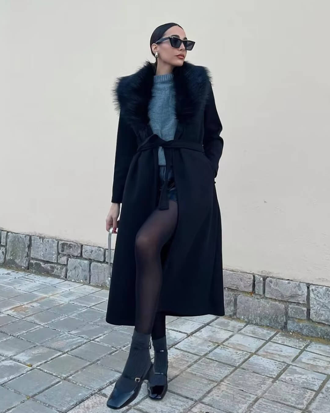 SOERA Faye Faux Fur Collar Maxi Coat - Jackets - 1005008156822535-;on1764102180811828281 Black S
