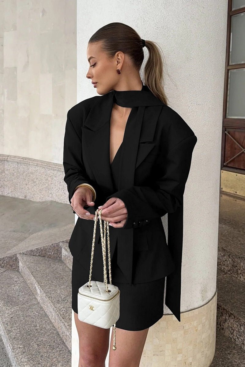 SOERA Janna Single - Button Blazer with Scarf Collar - Jackets - tT1770276357227973692 Black L