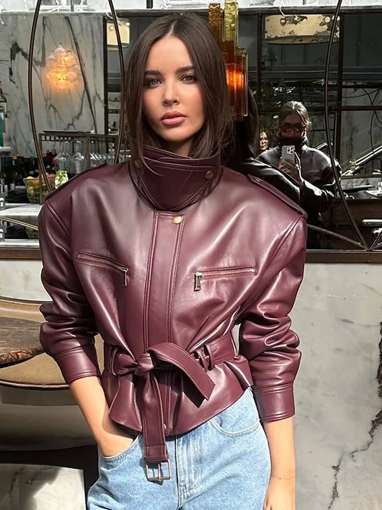 SOERA Jaqueline Belted Faux Leather Jacket - Jackets - aU1774532669738257084 S