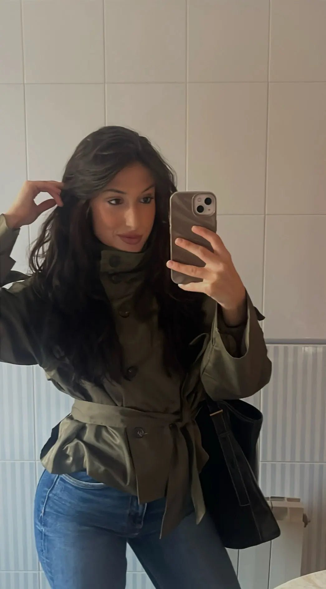 SOERA Kara Stand Collar Belted Crop Trenchcoat - Jackets - 1005009693239722-;KU1771494648618955528 Olive XS